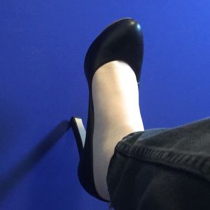 FSJ black Stiletto 5 inch heeled pumps. Always order a size larger.